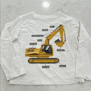 GAP White Long Sleeve Tee with Yellow Construction Excavator Graphic